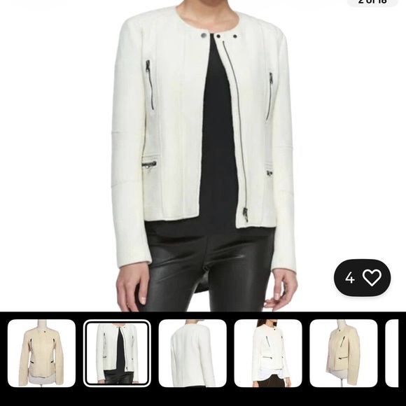 Vince Boucle Moto Jacket Cream Stretch Wool Blend. - Picture 4 of 4